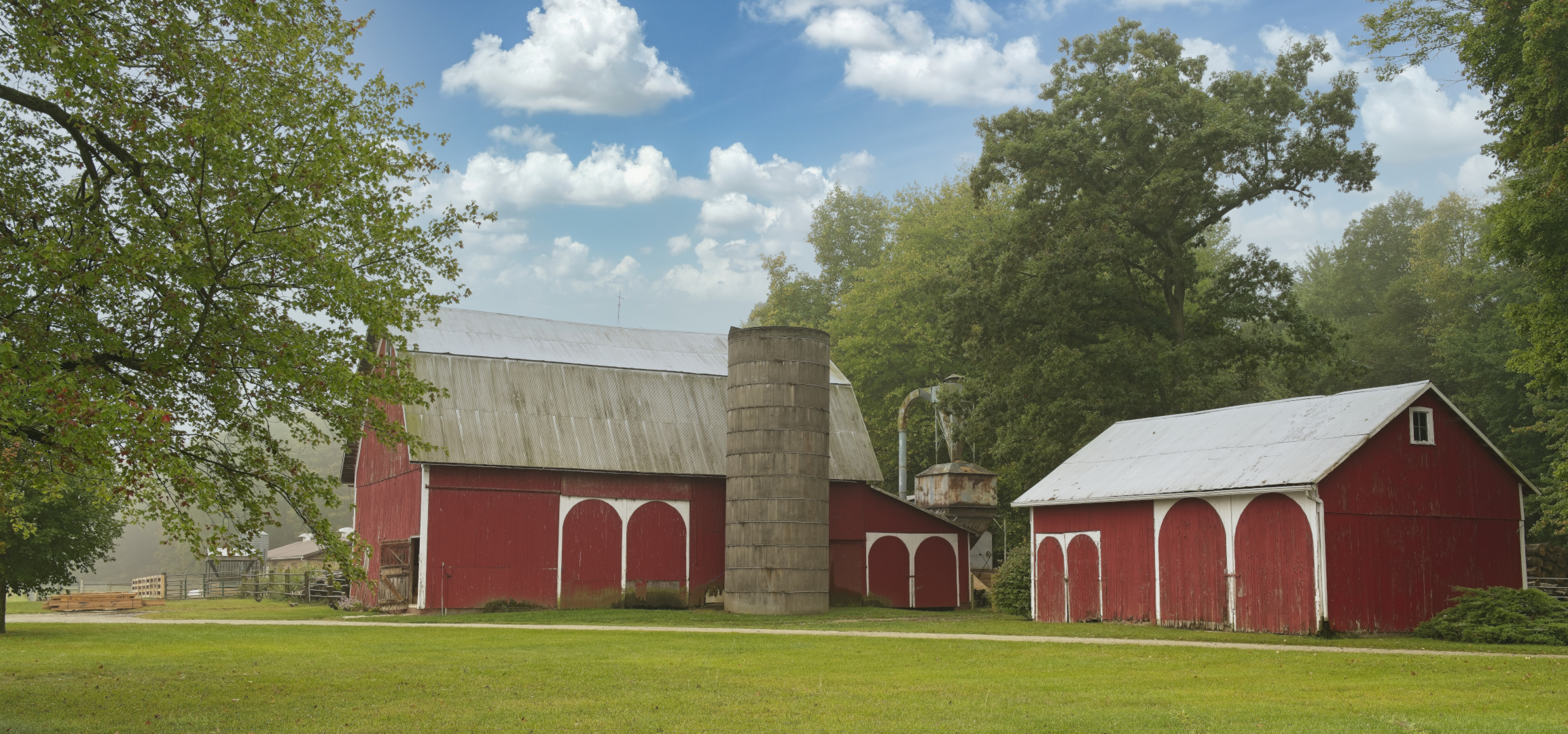 Two classic-style barns that are located in rural Elkhart County, IN.