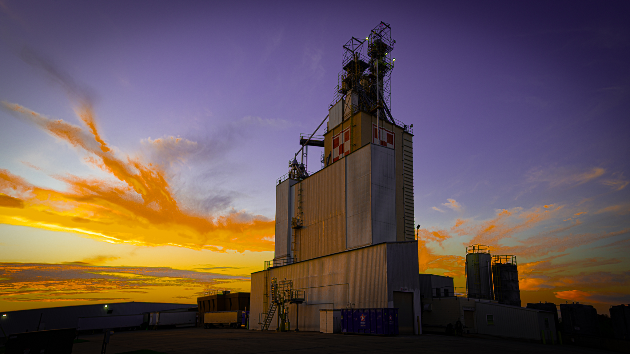 Sunset at Purina Mills, near Milford, Indiana.