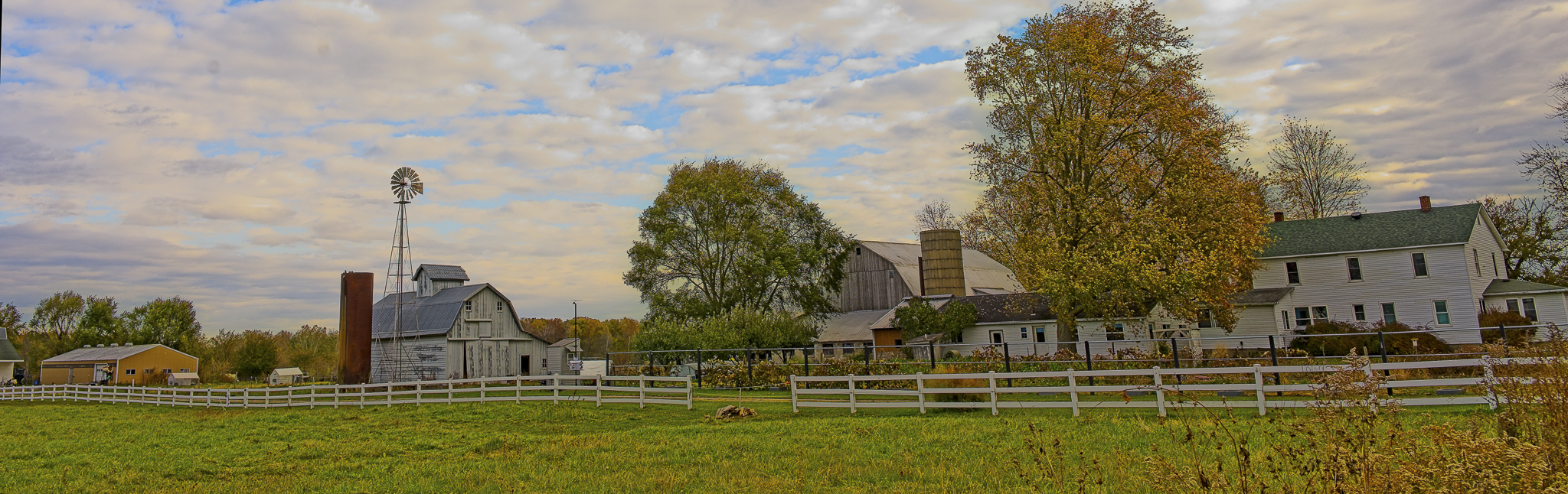 Panorama of an Amish farm in La Grange County, Indiana